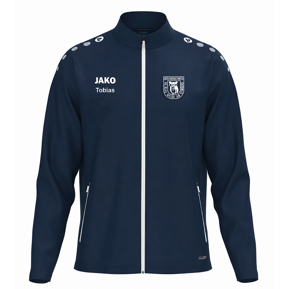 Kinder Trainingsjacke navy mit Druck Vereinslogo und Namen auf der Vorderseite