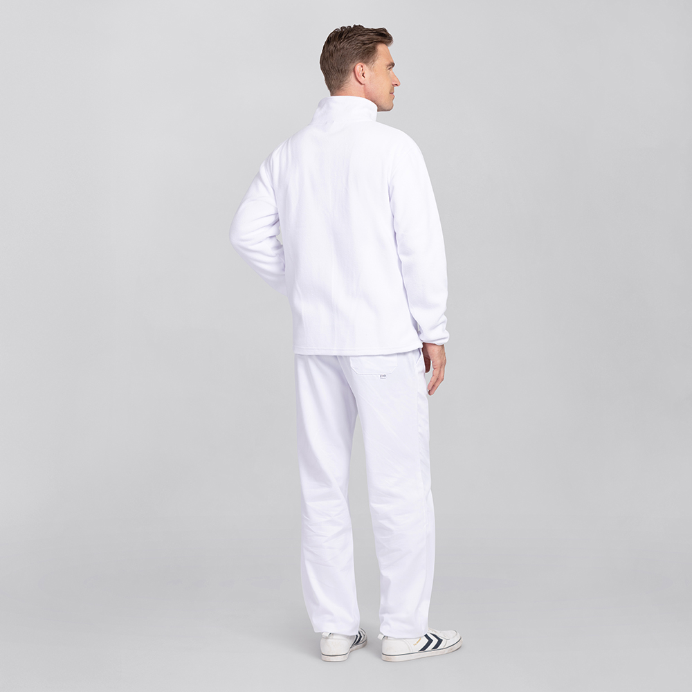 Herrenfleecejacke,Rückansicht,mit hohen Kragen.