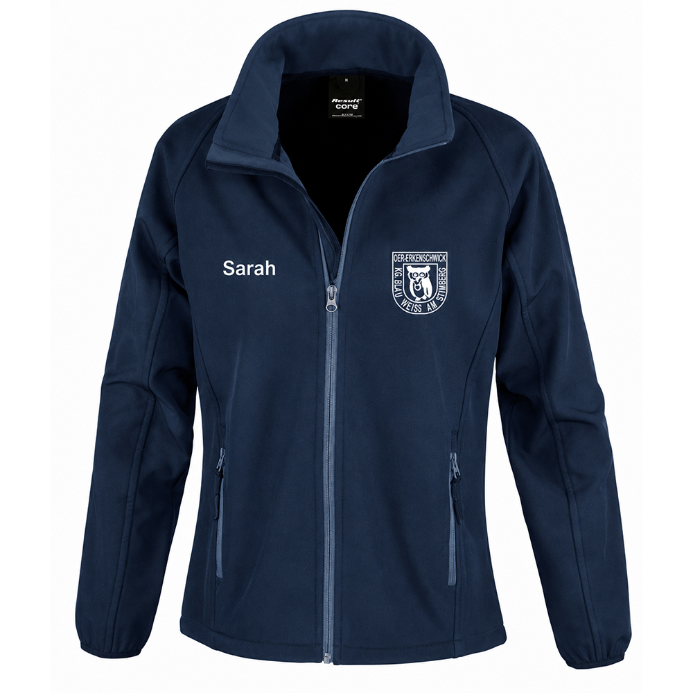 Damen Softshelljacke navy mit Namens- und Logodruck