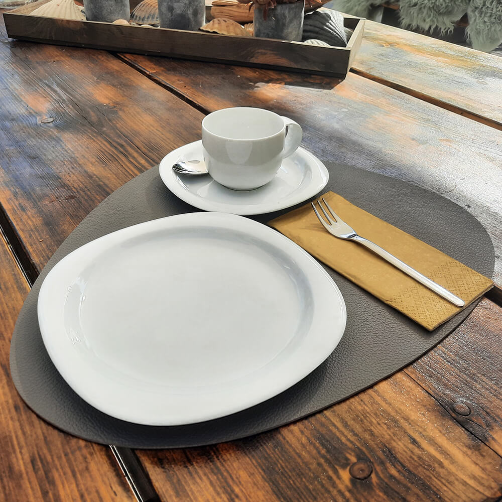Platzset oval 40 x 33 cm silbergrau 6 Stück | silbergrau | 100% Kunst-Leder