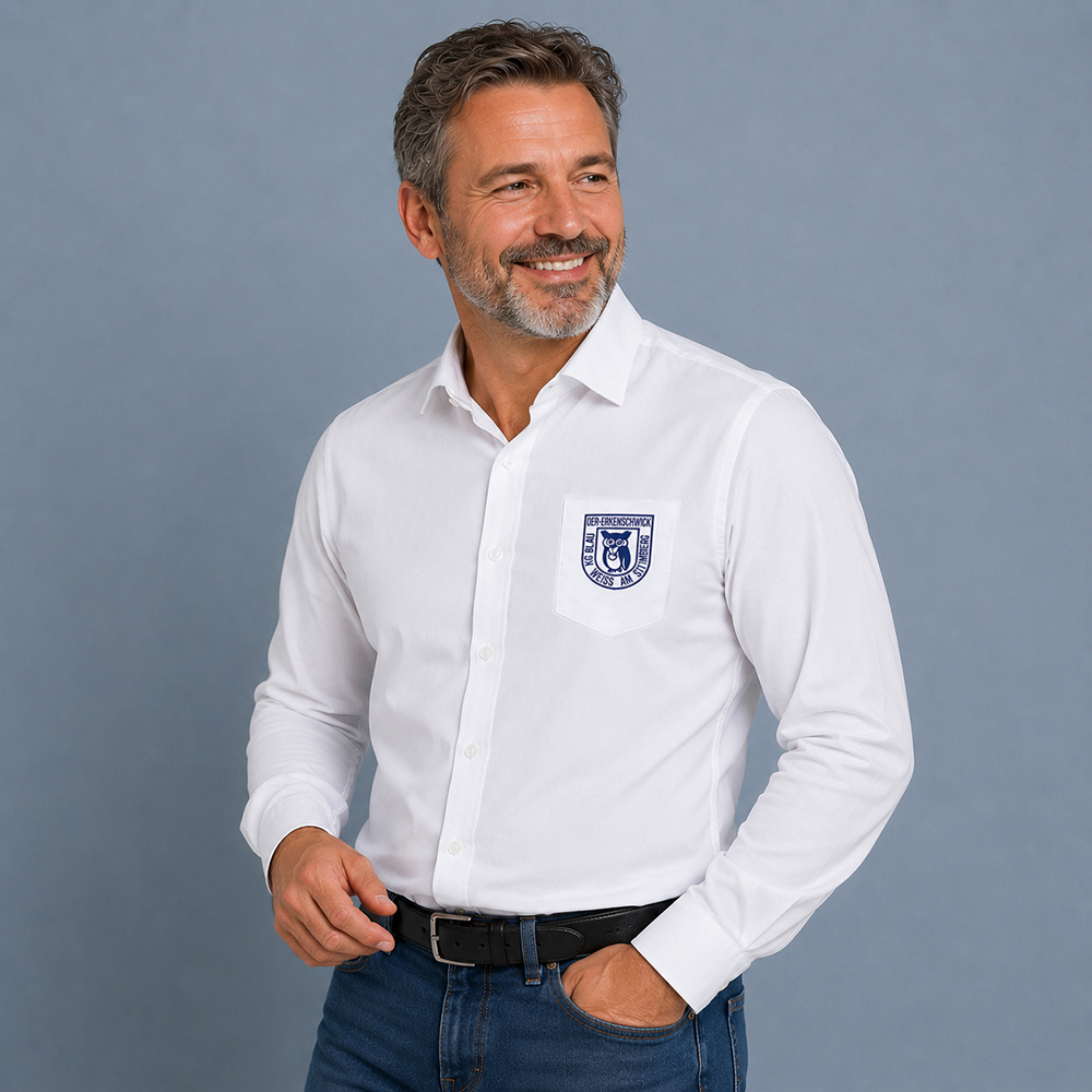 Herren Hemd langarm weiss mit Logo- und Namensstick
