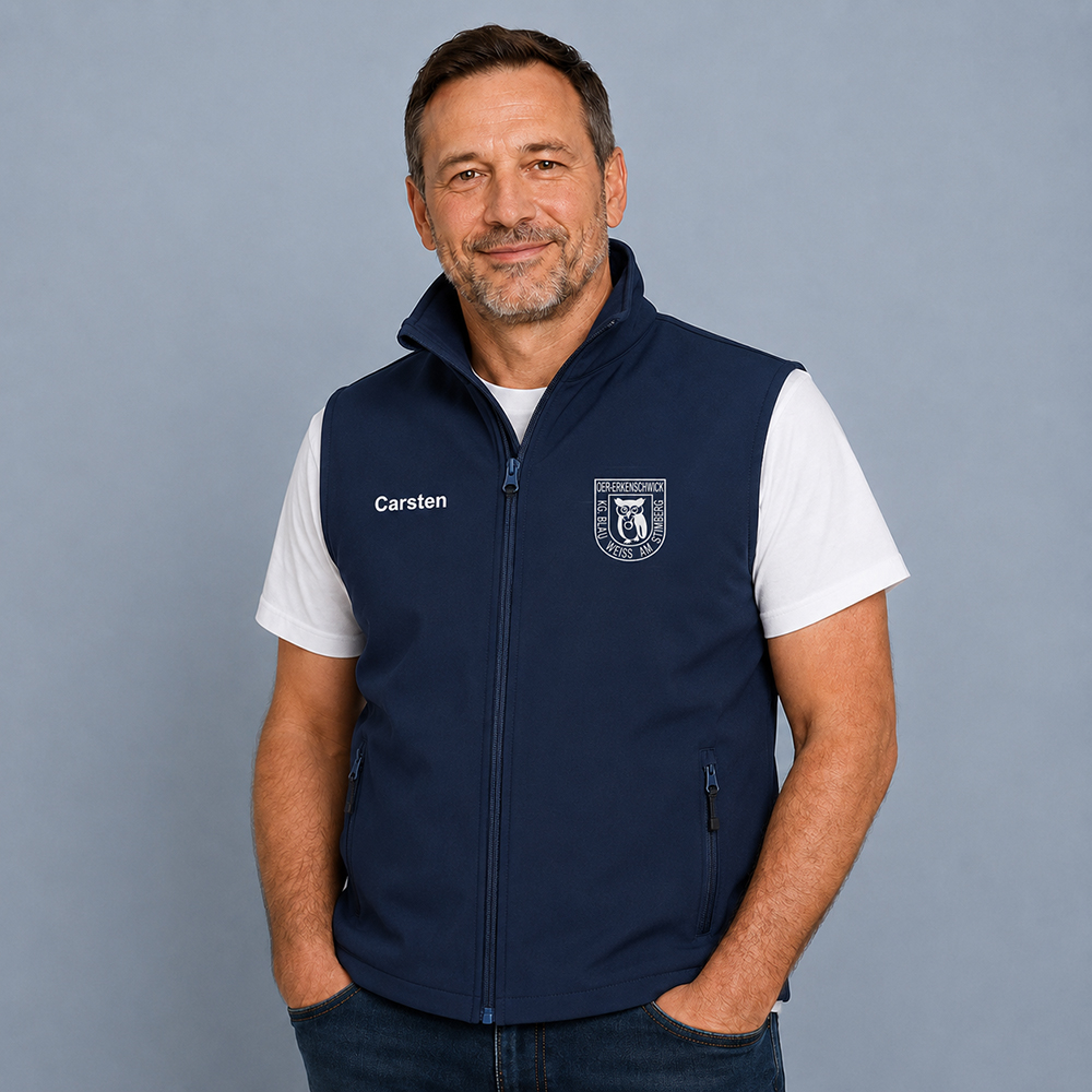 Herren Bodywarmer mit Fleeceinnerem navy mit Namens- und Logodruck
