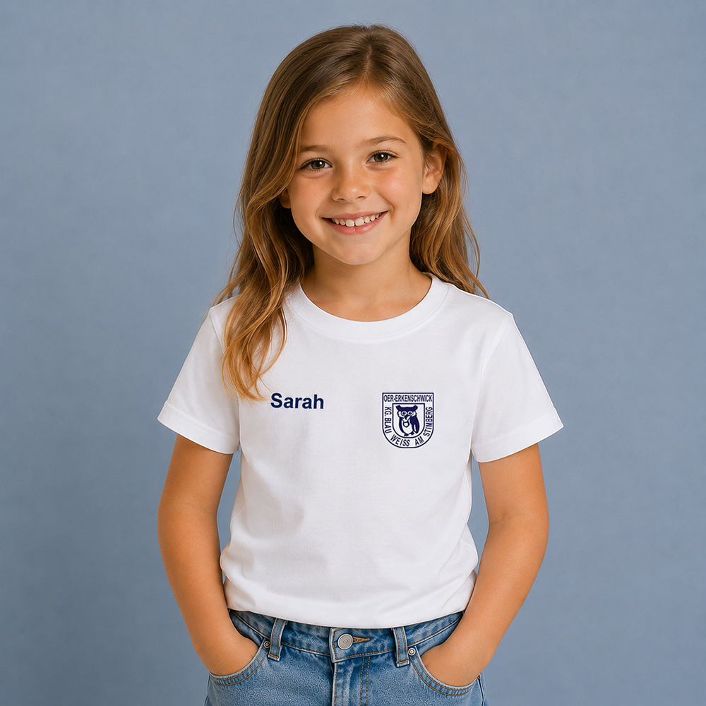 Element 1 von 2 (Bild) – Kinder T-Shirt inkl. Druck, weiß, Gr. 146/152