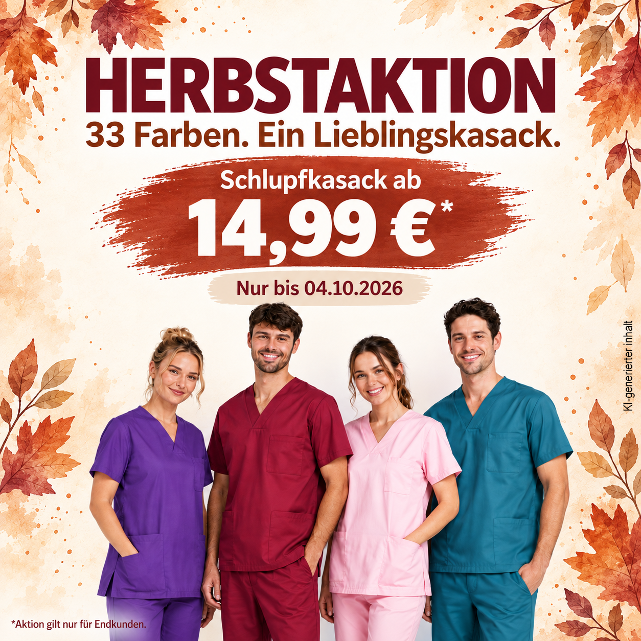 Herbstaktion: schlupfkasack art. 273 ab 14,99 Euro. Aktion nur für Endkunden.