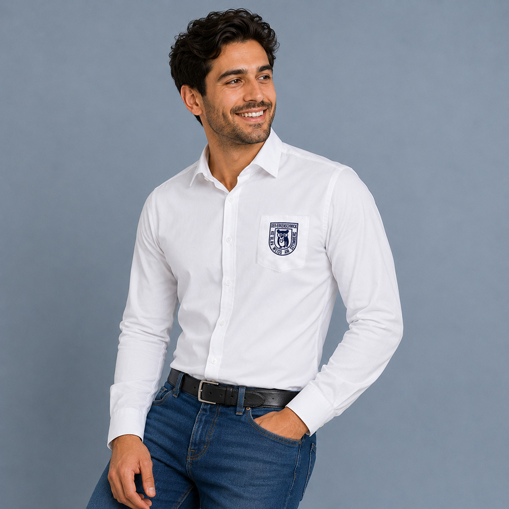 Herren Hemd langarm weiss mit Logo- und Namensstick