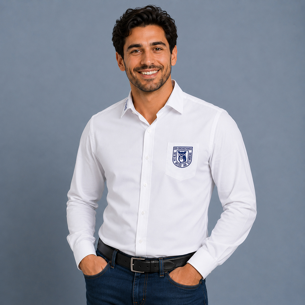 Herren Hemd langarm weiss mit Logo- und Namensstick
