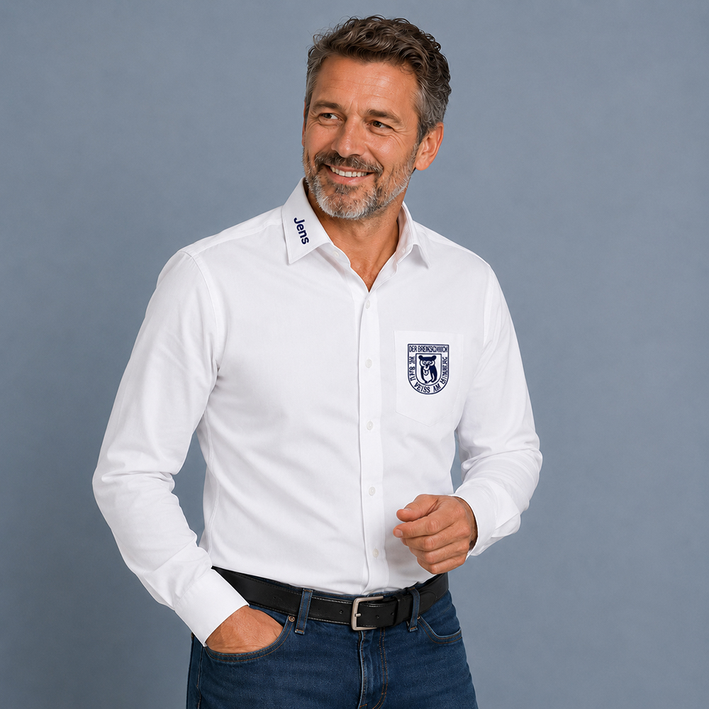 Herren Hemd langarm weiss mit Logo- und Namensstick