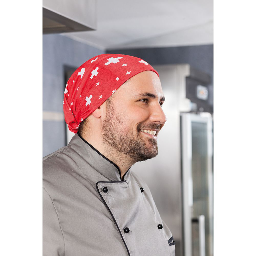 Der Bandana kann sowohl als Kopfbedeckung als auch Schal getragen werden.Hinten zum Binden.