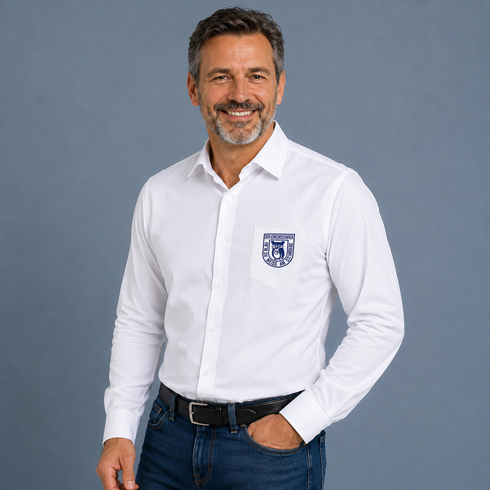 Herren Hemd langarm weiss mit Logo- und Namensstick