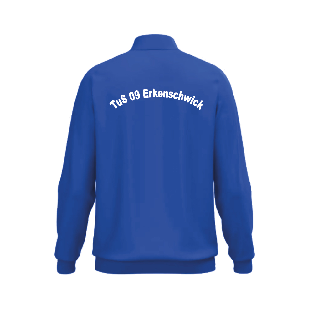 Kinder Trainingsjacke royal blau mit Vereinslogo auf der Vorderseite und Druck auf dem Rücken