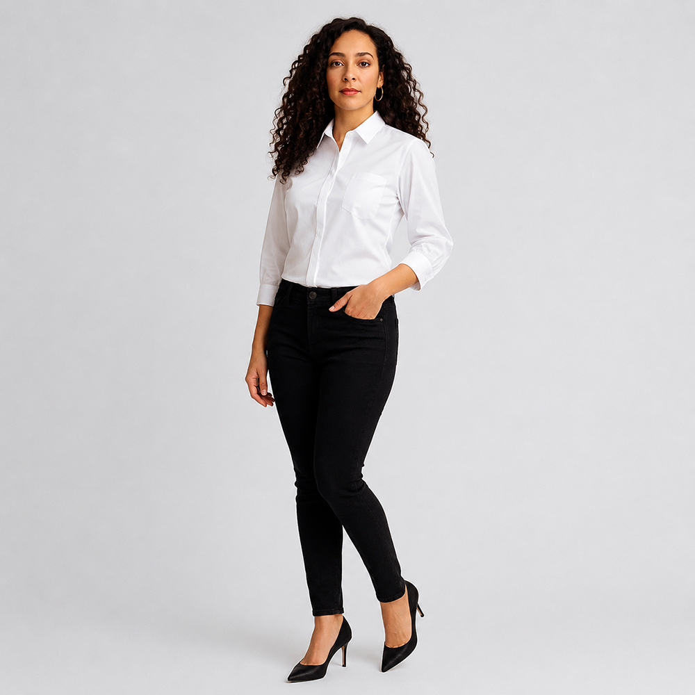 Damen Bluse mit Kentkragen.1 Brusttasche.Tailliert.