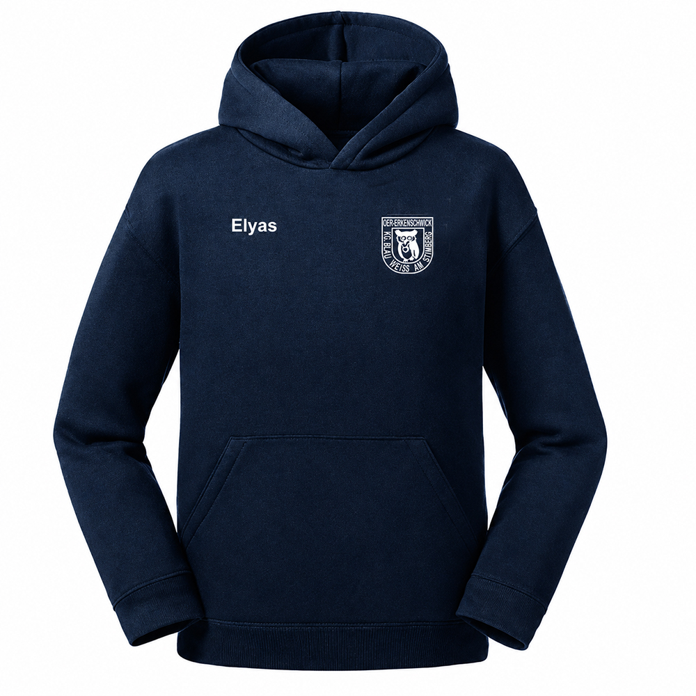 Kinder Hoodie mit Name und Logostick auf der Brust