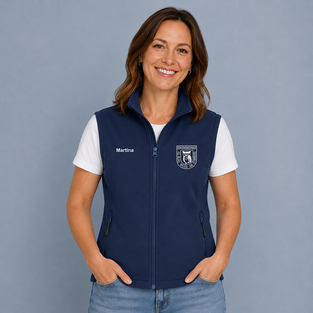 Damen Bodywarmer mit Fleeceinnerem navy mit Namens- und Logodruck