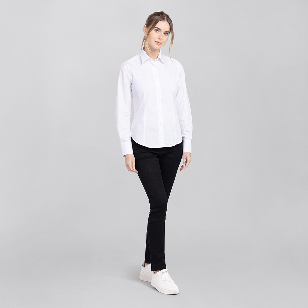 Damen Bluse langarm tailliert in weiß