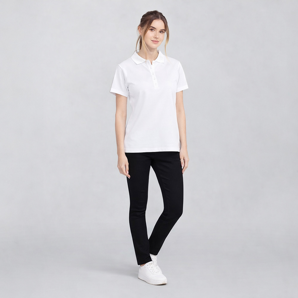 Damen-Poloshirt,Knopfleiste mit 5 gleichfarbigen KnöpfenKurze Ärmel