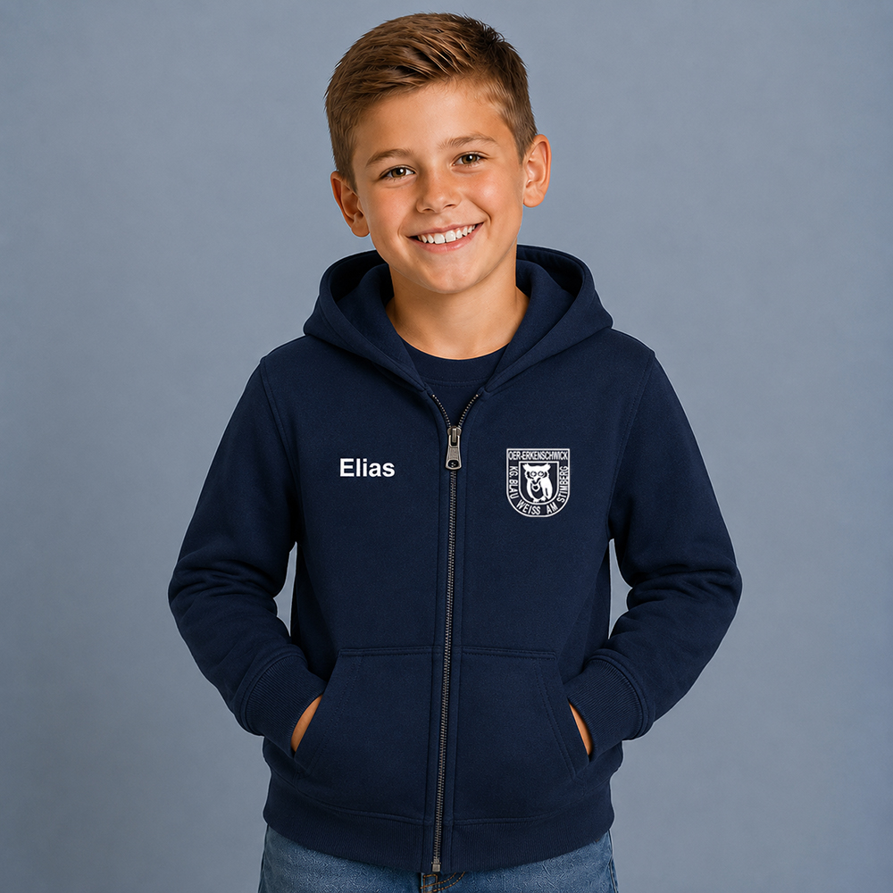 Element 1 von 2 (Bild) – Kinder Sweatjacke inkl. Stick navy, Gr. 164